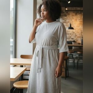 Fashion Nova Black and White Striped Midi Dress 2X